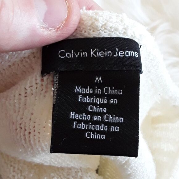 Calvin Klein Lightweight Striped Pullover Off White Gray Sweater - Picture 6 of 7